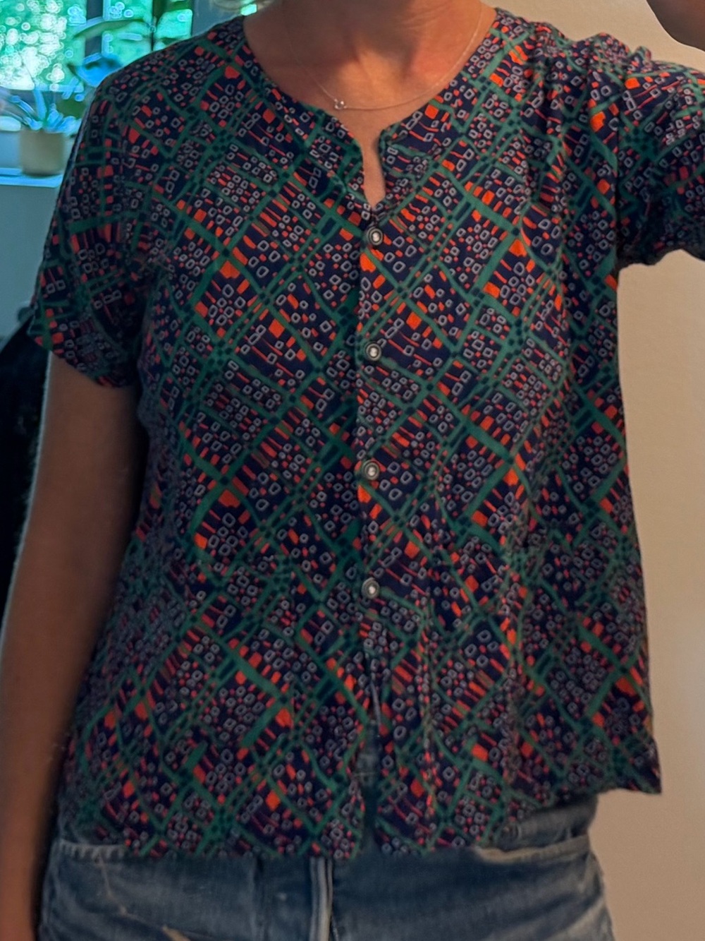 Women's Vintage Button-Front Short Sleeve Top in Multi - Picture 2 of 5